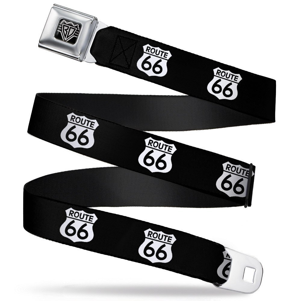 3908 Seatbelt Belt ROUTE 66 Highway Sign Repeat Black/White 1.5" Wide